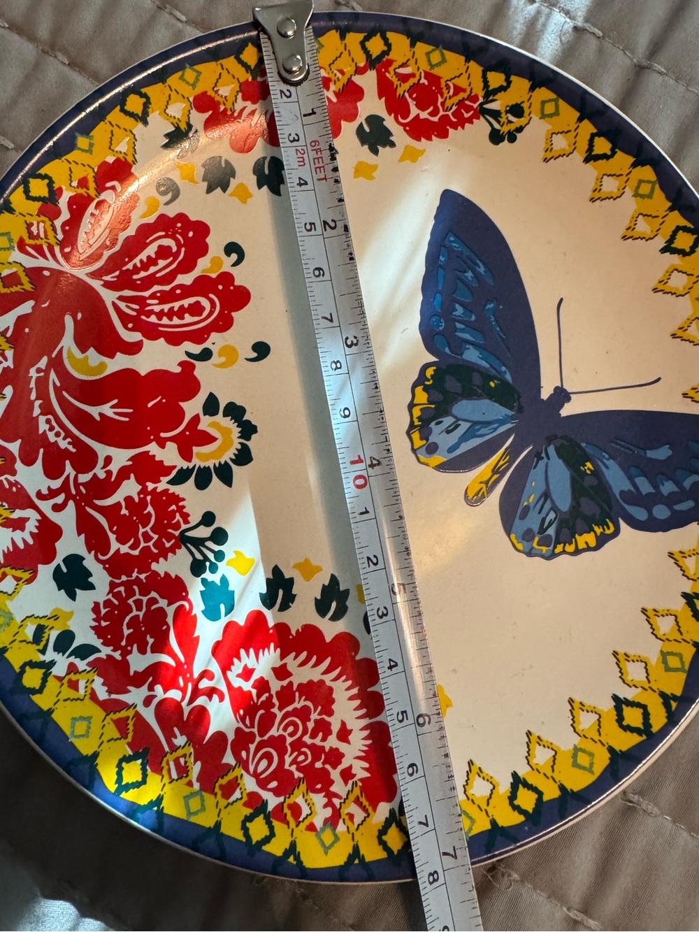 Tag Butterfly Floral Ceramic White Dessert Plates with Blue, Red, Yellow Prints - Picture 2 of 7